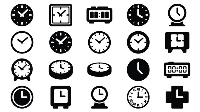 Various Clock Icons and Timekeeping Devices