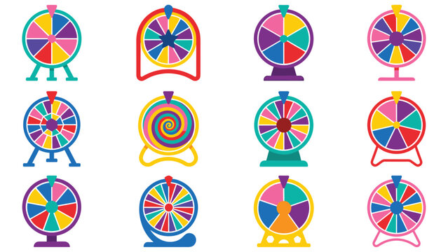 Colorful fortune wheel game segments spinning prize wheel luck chance game.