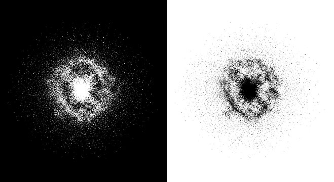 Galaxy spiral star field illustration with glowing nebula core and textured dust particles for space-themed graphic design