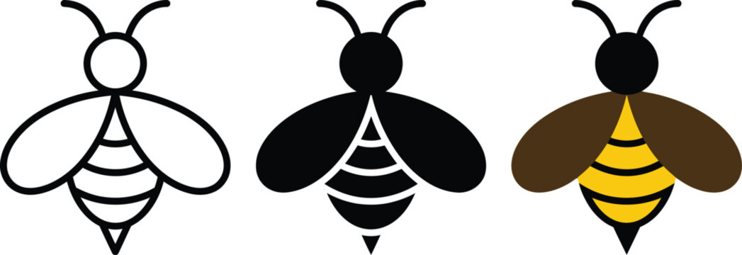 Bee icon. Bumblebee pictogram. Honey bee vector illustration. Honeycomb hive symbol. Insect sign.