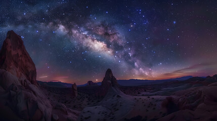 Obraz premium starry night sky with milky way over desert landscape
