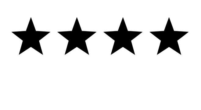 Stars rating infographic symbol set with bold black five-point stars on white background for reviews and ranking