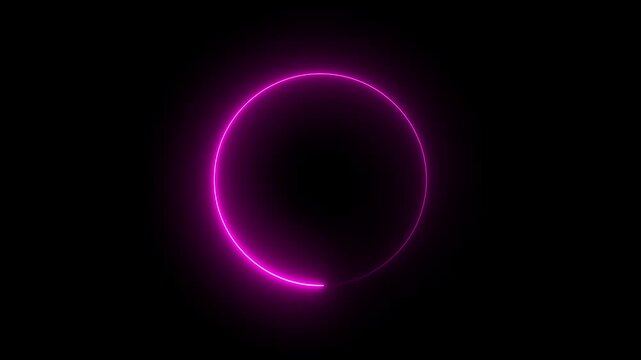 A bright glowing neon pink circle frame with a vibrant light effect isolated on a solid dark black background