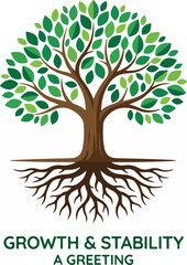 Obraz premium Tree with roots and green leaves.