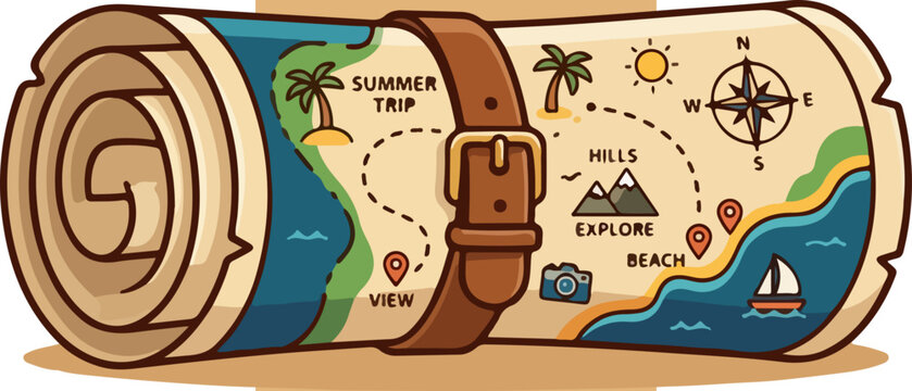 Vintage Leather Map with Travel Icons.