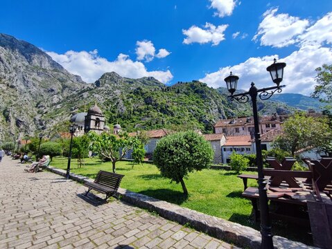 sunny day in koto montenegro medieval walls