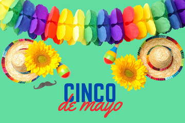 Obraz premium Cinco de Mayo, Vibrant sombreros and flowers highlight the fest