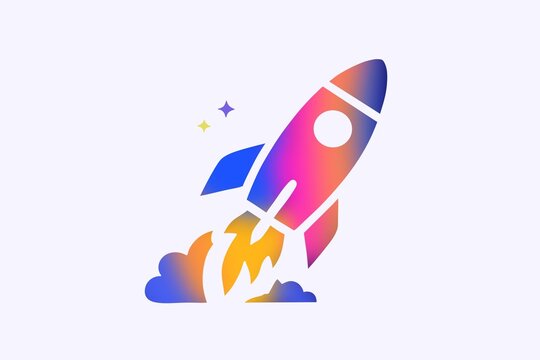 Colorful gradient rocket launch illustration for new startup