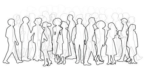 Naklejka premium Group of business people silhouettes standing together in a crowd symbolizing teamwork and success