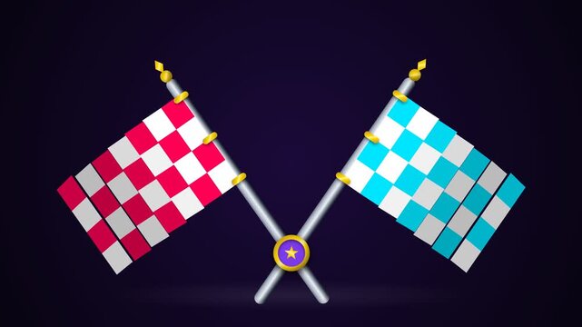 Crossed Checkered Racing Flags in Red and Cyan for Motorsport Victory and Competition Concept