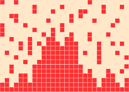 Abstract red pixel mosaic block pattern on beige background