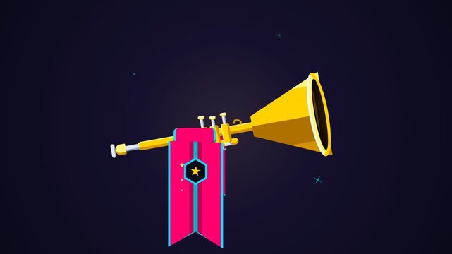 Golden Royal Fanfare Trumpet with Ceremonial Banner for Success Announcement and Victory Celebration Animation