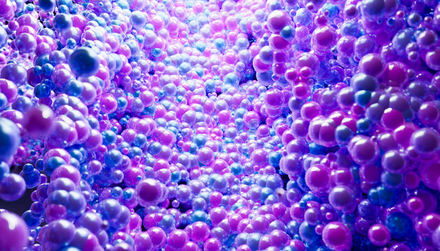 Abstract 3D rendering of vibrant purple and blue glowing spheres