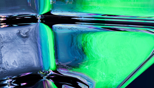 Abstract fluid background with vibrant green and blue reflection