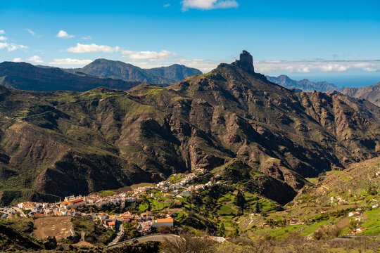 Village of Tejeda and Roque Bentayga in Gran Canaria mountains