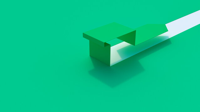3D rendering of green folded arrow indicating direction and change