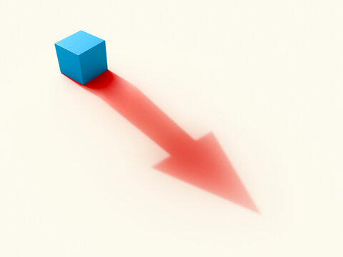 Blue cube casting a red arrow shadow showing direction
