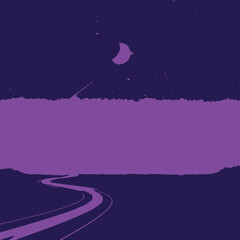 Fototapeta premium Purple Night Landscape Background with Winding Road and Moon