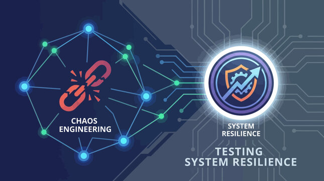 Conceptual illustration of optimizing system robustness through strategic chaos engineering and continuous resilience testing for enhanced operational stability and performance