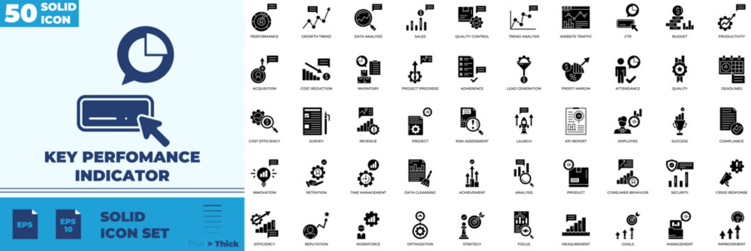 Key Perfomance Indicator Solid Editable Icons set