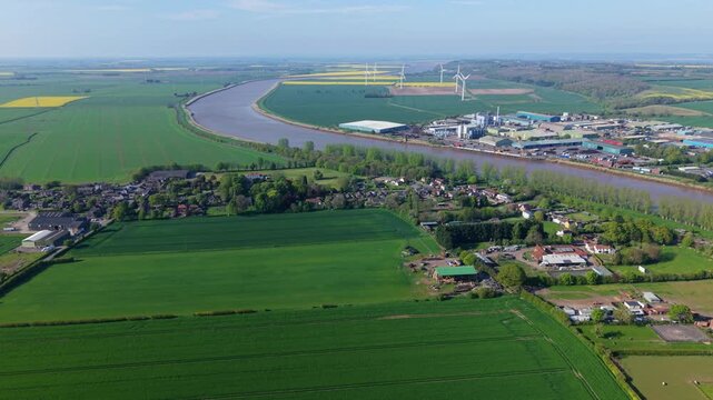 Aerial view of Flixborough industrial estate situated next to the River Trent UK
