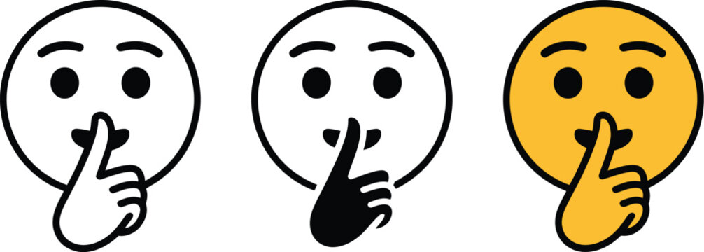 Shush emoji vector graphic, editable silence and quiet symbol icon representing hush gesture secrecy and no talking concept for digital design use.
