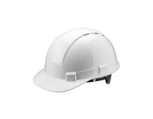 Fototapeta premium A yellow industrial plastic safety helmet sits on a white floor.