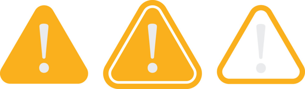 Set of caution warning signs. Warning symbols with exclamation mark, fatal error message, danger icons, attention sign. Vector.