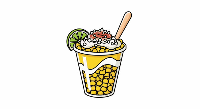 Cartoon cup of corn with lime and creamy topping