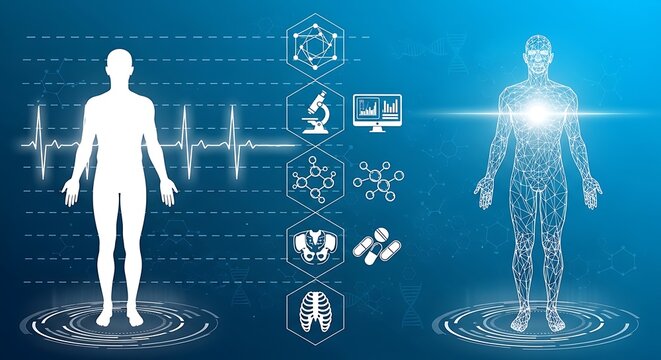 futuristic human digital health scan with ai technology and holographic data visualization