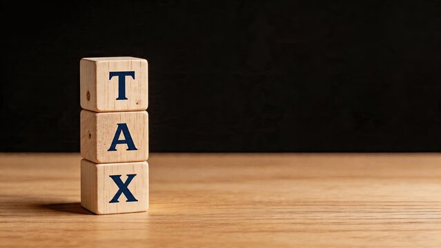 Tax on wooden cubes tax return concept for business finance accounting economy investment fiscal policy financial planning income taxes and savings