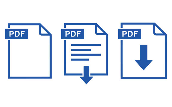 Three blue icons of PDF documents with arrows indicating download or transfer on a white background