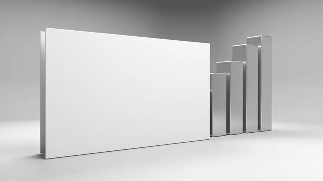 Silver bars and blank board display growth progression in minimalistic studio setting