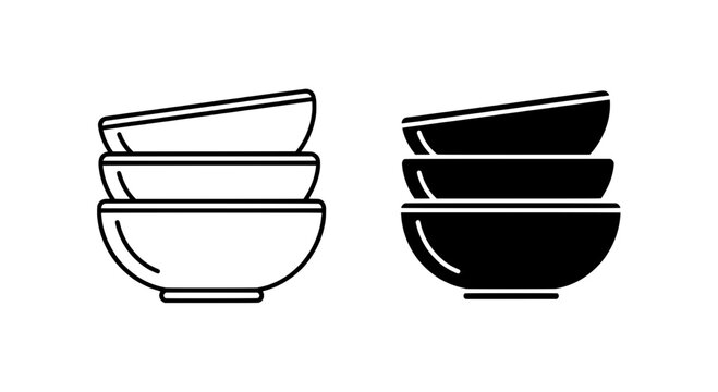 Cup tea icon with steaming liquid and stacked bowls, minimalist kitchen drink symbol for caf&eacute; menu and branding