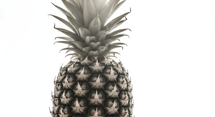 Obraz premium Striking black and white pineapple isolated on a pure white background, highlighting its natural patterns and exotic appeal for minimalist healthy food concepts.