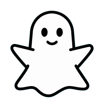 Whimsical Ghost Shape Simple Line Icon on Black Background