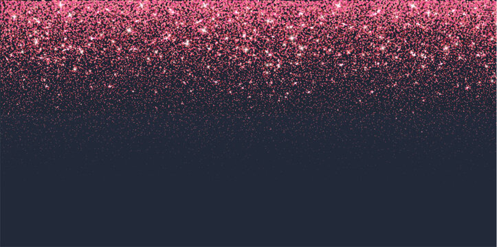 Falling pink shiny glitter particles and star dust, festive holiday spray effect background. Vector abstract shimmer texture with glowing confetti, luxury sparkle backdrop for magical celebration
