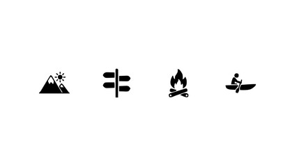 Fototapeta premium Minimal icons for mountain, camping, fire, and outdoor activities.