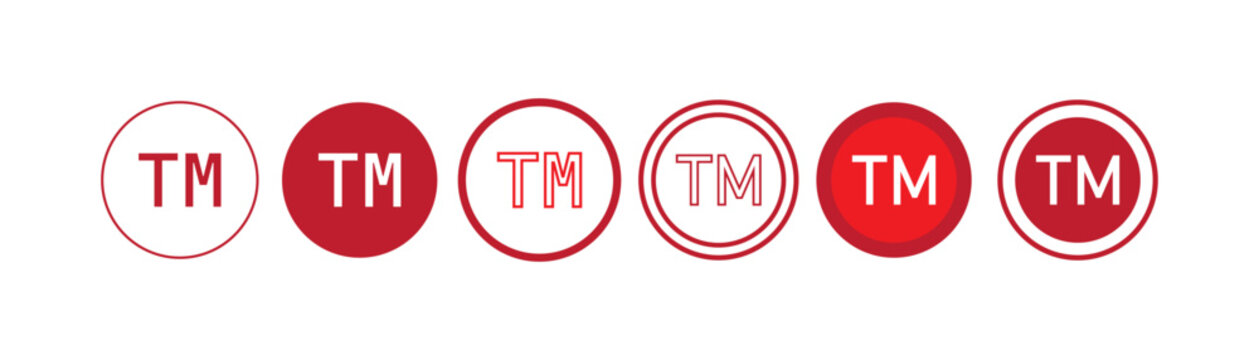 Red trademark TM icon set in line and solid style. Legal symbol collection isolated on white background. illustration. eps10