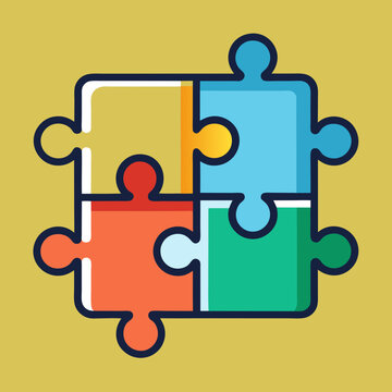 Four colorful puzzle pieces perfectly connected to form a cohesive square