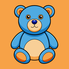 Naklejka premium A charming blue teddy bear illustration with a friendly face on a warm orange background