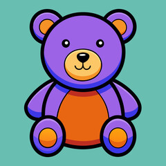 Fototapeta premium A cute purple and orange teddy bear with a friendly face standing on a teal background