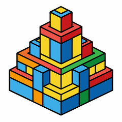 Naklejka premium Colorful geometric pyramid structure made of stacked isometric blocks in a vibrant illustration