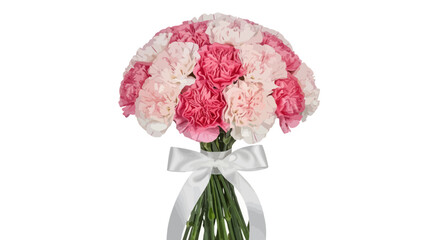 Obraz premium Pink and White Carnation Bouquet with White Ribbon - Isolated on White