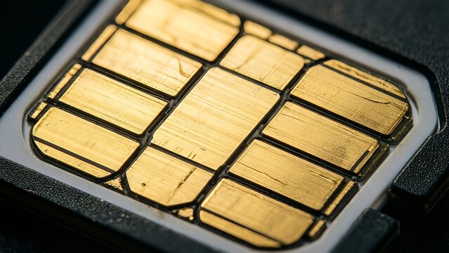 SIM Card MicroSD Gold Contact Pins Extreme Macro &mdash; Mobile Memory Technology Component Background