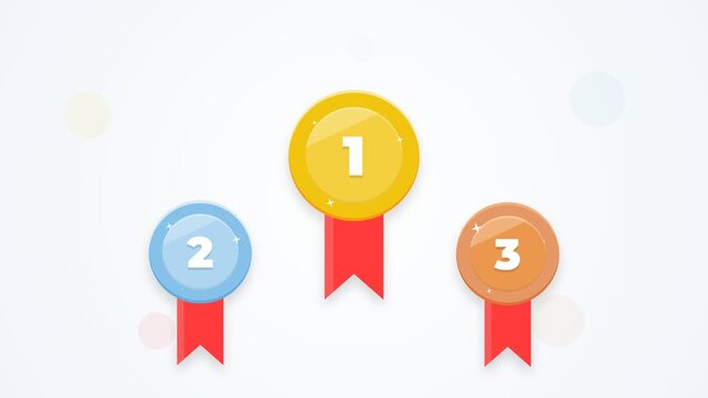 Set of Gold Silver and Bronze Award Medals with Red Ribbons for Competition Winners and Achievement Ranking Illustration