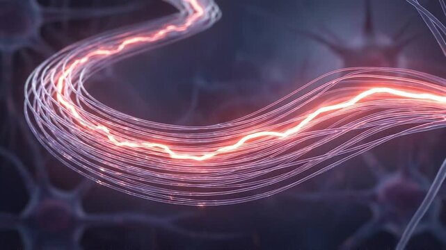 Migraine pain pathway nerve neuron brain synapse signal impulse inflammation glowing neural pathway through brain nerve network with electric axon signal and inflammatory impulse background medical