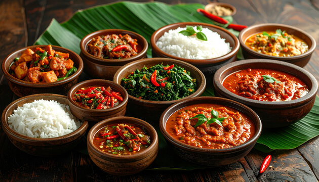 A Feast of Indian Cuisine - A Colorful Assortment of Curries and Rice Dishes.