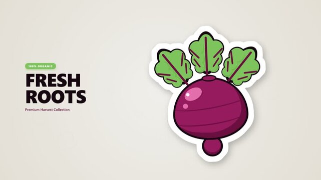 Animated Beetroot Sticker Illustration with Organic Fresh Roots Text for Healthy Food Marketing and Farming Content