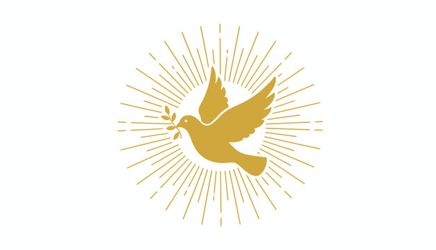 Golden dove icon, peace symbol, sunburst design, vector logo